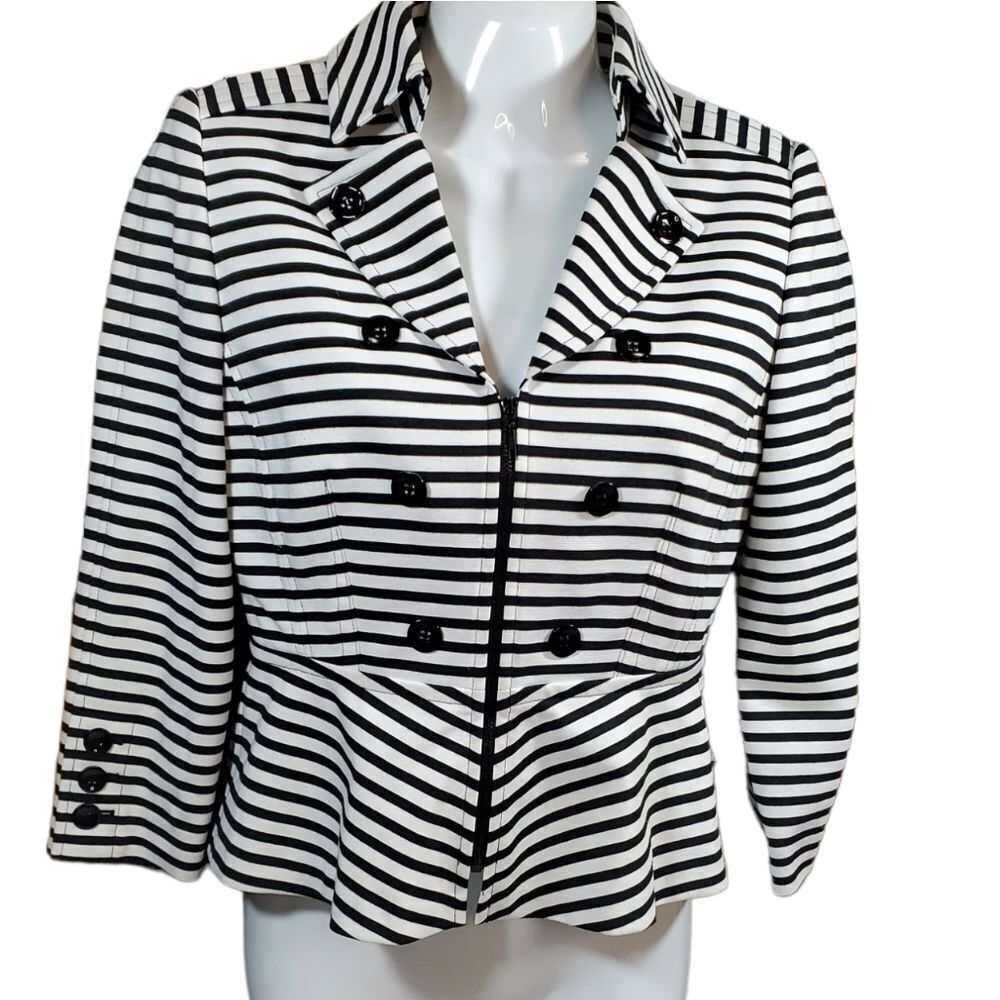 TAHARI zip up striped blazer nautical 2p